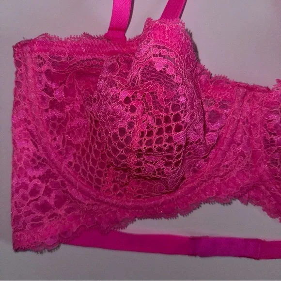 Intimately Free People Neon Pink Lace Underwire Bra Size 34D Like New! - Picture 5 of 9